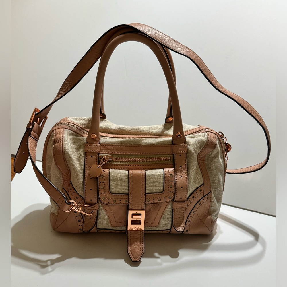 Sam Edelman Leather and Linen Sylvie Bag Satchel rose gold